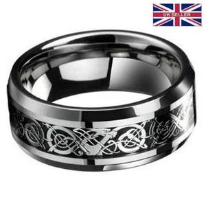 Men's Ring Silver Celtic Dragon Titanium Stainless Steel Wedding Rings Men Rings - Picture 1 of 2