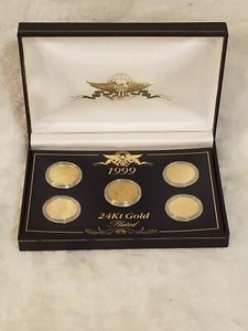 U.S. Mint , 1999 , 5 Piece , Presidential 24 Kt. Gold Plated Coin Box Set - Picture 1 of 14