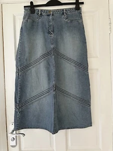 Vintage PRINCIPLES Petite Long Blue Denim Skirt Detailing Size 12 100% Cotton - Picture 1 of 5