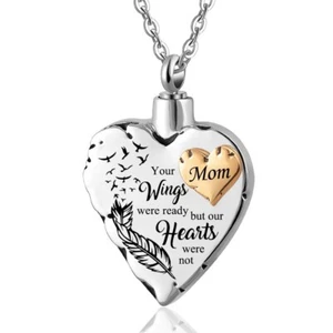 Mom your wings were ready but our hearts were not Memorial Heart urn necklace - Picture 1 of 2