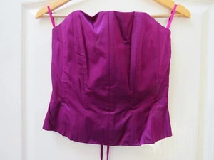 Monsoon Vintage Corset Pure Silk Top Size 12 Purple 90s Milkmaid Bodice Laced - Picture 1 of 9
