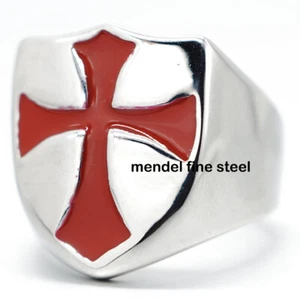 MENDEL Mens Gold Plated Christian Knights Templar Cross Shield Ring Size 7-15 - Picture 1 of 14