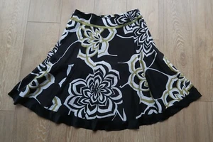 VGC MONSOON 12 Silk/Linen Skirt Black Green White Geo/Floral Lined Flared W31" - Picture 1 of 8