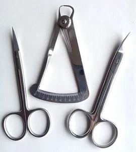 3er Set. Tasterzirkel nach IWANSON+Iris Dental Schere+Kronenschere gezahnt - Bild 1 von 11