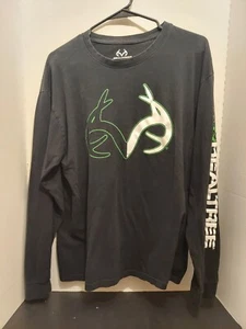 Realtree Shirt Long Sleeve Antler Logo Large Black Green Hunting Real Tree Tee - Picture 1 of 6