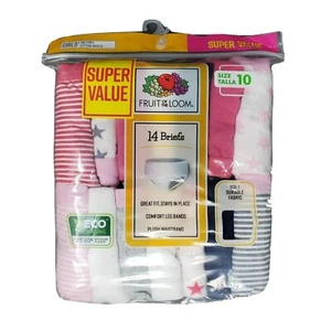 Fruit Of The Loom Girls Panties Underwear Size 10 Briefs 14-Pack Tagless Stripes - Picture 1 of 9