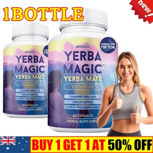 Yerba Magic Yerba Mate Capsules - Clean Energy, Brain Fog Buster And Gut Health - Picture 1 of 8