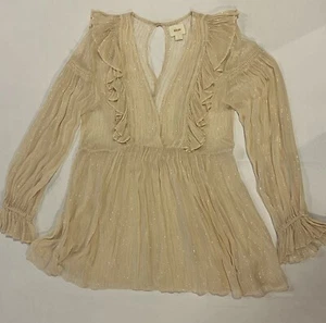 Anthropologie Maeve Kleid Größe 10 Mini Metallic Streifen romantische Rüschen - Bild 1 von 16