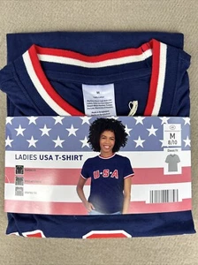 USA Stars LADIES Graphic Tee SHIRT M 8/10 Red  White Blue  NWT - Picture 1 of 7