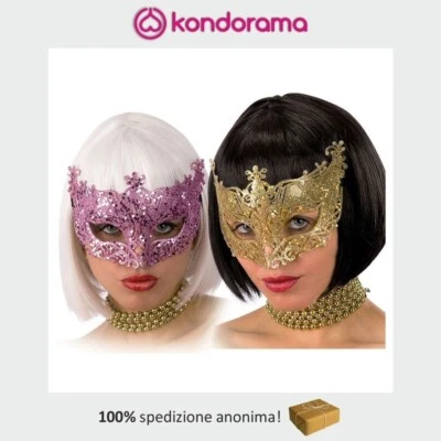 Maschera in plastica con glitter rosa oro per costume da travestimento Carnevale - Immagine 1 di 2