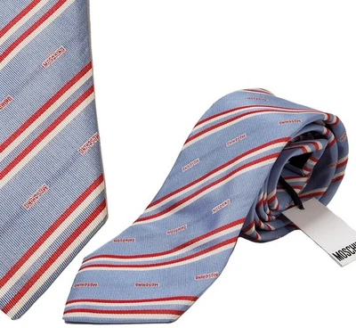 MOSCHINO CORBATA TEJIDA SEDA RAYAS Y LOGO ESTAMPADO NUEVO AUTÉNTICO Foto 1 de 4