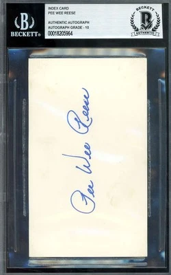 Pee Wee Reese Gem Mint 10 Beckett BAS Signed 3x5 Index Card Autograph - Image 1 of 2
