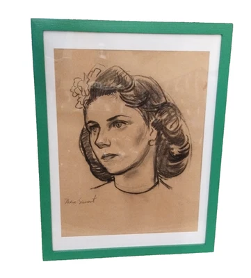 1943 Marc Simont оригинальная иллюстрация искусства женский портрет Линн 12 X 16 - Изображение 1 из 4
