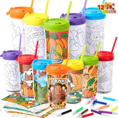 12 piezas taza para colorear de Acción de Gracias, tazas de plástico, artes y manualidades Foto 1 de 4