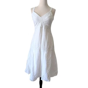 Ralph Lauren White Linen Dress Womens 4 Embroidered Sundress Floral Summer VTG - Picture 1 of 11