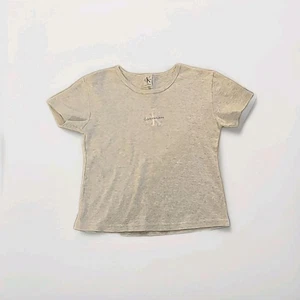 Calvin Klein Jeans Shirt Womens One Size Gray Cropped CK Logo Made USA 90s Y2K - Picture 1 of 4