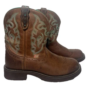 Justin Gypsy Gemma Boots Womens Size 9.5B Brown Cowboy Western Leather Turquoise - Picture 1 of 11