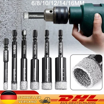 6x Diamant Bohrer Fliesenbohrer Ø6-16 mm Feinsteinzeug Set Trocken Schwarz DHL - Bild 1 von 4