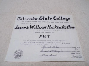 1967 VINTAGE COLORADO STATE COLLEGE DIPLOM JOSEPH WILLIAM HICKENBOTTOM - Bild 1 von 2