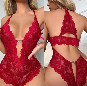 Floral Sexy Lace Lingerie Backless Nightwear Sleepwear Rhinestones Decor Size M - Picture 1 of 11