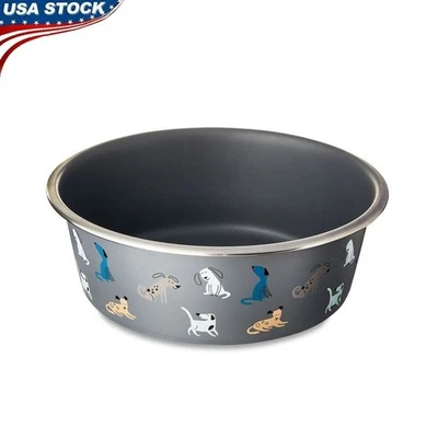 Cuenco de acero inoxidable para perros base antideslizante divertido caras de perro gran capacidad 64 oz nuevo Foto 1 de 4