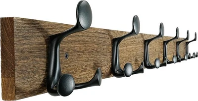 Wood Burnt Wall Coat Rack 6 Triple Hooks | 99cm Rustic Hanging Rail - Image 1 of 4