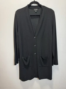 Cardigan J. Jill Wearever Collection linea lunga a costine taglia L nero rayon spandex - Foto 1 di 12