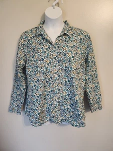 Camisa Antigua Azul Marino Blanco Azul Pequeña Floral Manga Larga Con Botones Cottagecore 2X XXL - Imagen 1 de 6