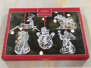 Lenox Sparkle And Scroll Frosted Multi 4.4” Silver Jeweled Ornaments Set of 5 - Picture 1 of 5