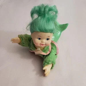 Vintage 1980's FISHEL Green Tail Green Hair Mermaid Doll Bathtub Toy - Picture 1 of 5