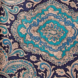 Wyoming Traders Wild Rag Blue Gold Paisley Silk Western Scarf - 20", 34.5", 42" - Picture 1 of 2