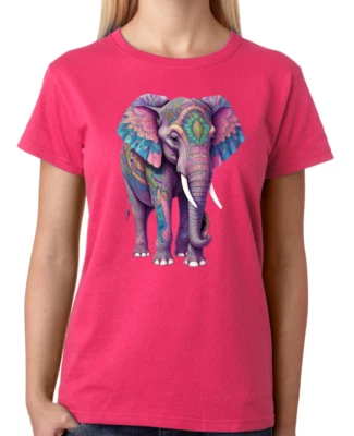 GILDAN Elephant T-Shirt Ladies Tee Lady-Fit Womens Fashion Top