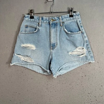 Pantalones cortos de mezclilla Billabong para mujer desgastados cintura alta talla 26 lavado claro Foto 1 de 4