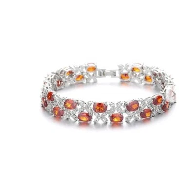 Amazing Two Row Fine Bracelet With Shiny 25.75TCW Oval Citrine & White Sapphire - Image 1 of 4