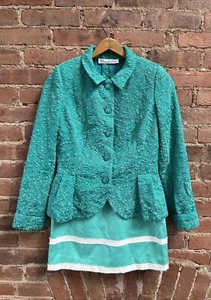Vintage Oscar De La Renta Womens Skirt Suit, Sz Small, Turquoise, Couture Swan - Picture 1 of 11