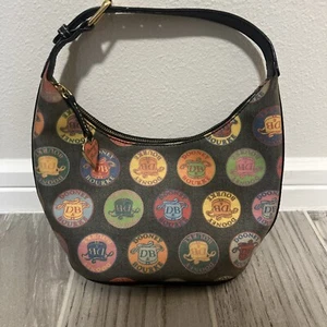 Y2K Dooney & Bourke Coated Canvas Medallion Logo Print Shoulder Bag - Picture 1 of 4