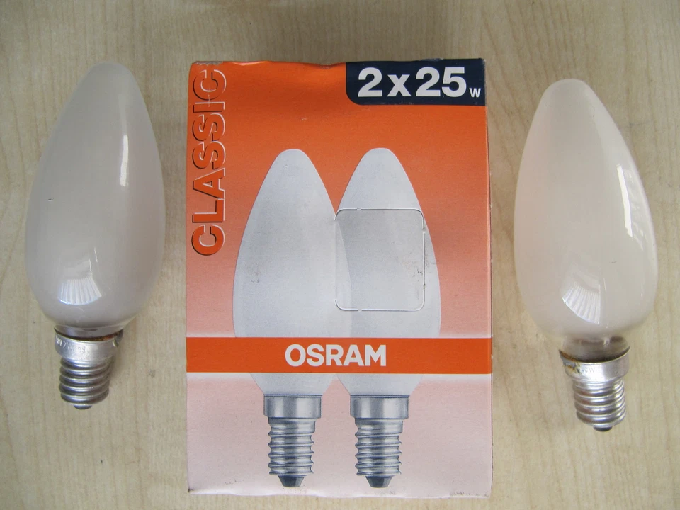  RARITÄT 2 x OSRAM Glühlampe Kerze matt 25W E14 Kerzenlampe HOCHWERTIG MATTIERT - Bild 1 von 2