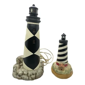 LEFTON CHINA LIGHTHOUSE MUSIC BOX & PORTABLE LAMP COLLECTABLE DUO HAND-PAINTED - Picture 1 of 12