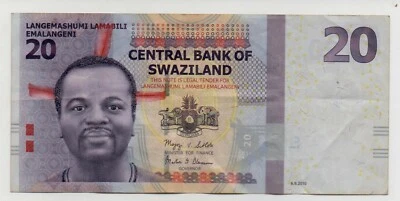 SWAZILAND 20 EMALANGENI 2010 PICK 37 PREFIX AA LOOK SCANS - Image 1 of 2