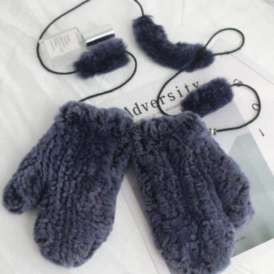 Женские Real Rex кроличий мех перчатки вязаный полный рукавицы струнных инструментов запястье теплый варежки - Изображение 1 из 4