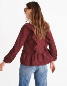 Women Madewell Eyelet Pom Pom Top SIZE M Cabernet - Picture 1 of 5