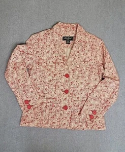 Eddie Bauer Jacket Womens M Pink Floral Button Notched Cotton Pockets Preppy EUC - Picture 1 of 15