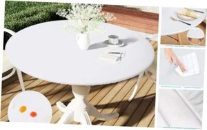 Round Table Cloth Cover, Elastic Fitted Flannel Backed Vinyl 36''-44'' White - Picture 1 of 7