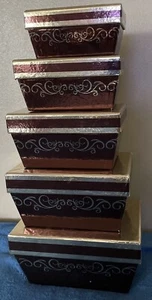 Nesting  boxes With Lids Umbre Color With Gold Scroll Design; 5 Boxes - Picture 1 of 8