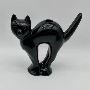 Vintage Halloween McCoy Limited Black Arched Scaredy Cat Candle Holder Ceramic - Picture 1 of 16