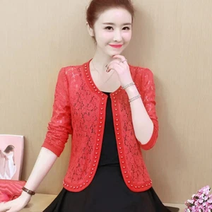 Lady Floral Lace Cardigan Open Front Cropped Jacket Bridal Shawl Bolero Tops Red - Picture 1 of 14