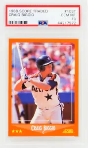 Craig Biggio (Astros) 1988 Score Traded #103T RC Rookie Card PSA 10 (New Label) - Picture 1 of 2