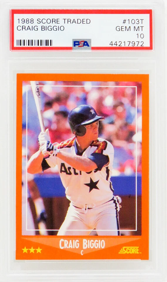 Craig Biggio (Astros) 1988 Score Traded #103T RC Rookie Card PSA 10 (New Label) - Image 1 of 2