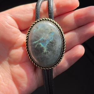 Piedra Labradorita Natural Para Hombres Bolo Corbata Vaquero Vintage Aleación Cuerda Encerada Boda - Imagen 1 de 11