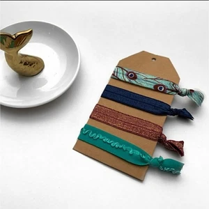 Set of 4 peacock themed hair ties blue green brown - Picture 1 of 3